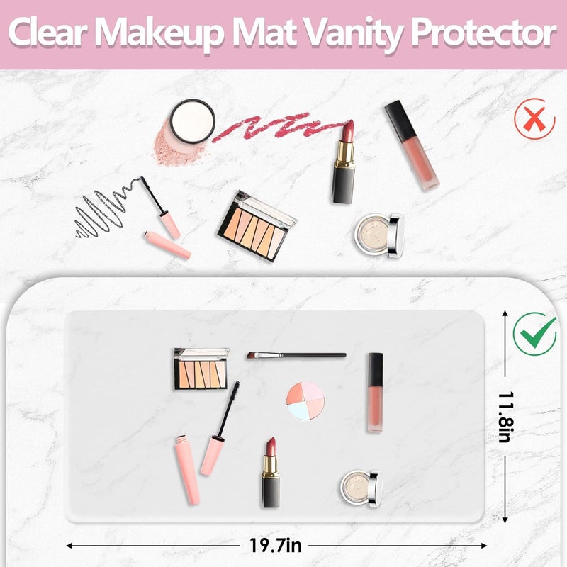 Amerbro Clear Makeup Mat for Vanity to Protect Vanity Desk Top, PVC Vanity Mat, Easy to Clean Vanity Desk Mat Clear Desk Pad - Vanity Makeup Pads Waterproof and Oilproof, 19.7x11.8in - Transparent - Image 2